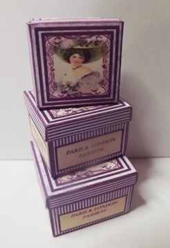 3 SQUARE LAVENDER HAT BOXES